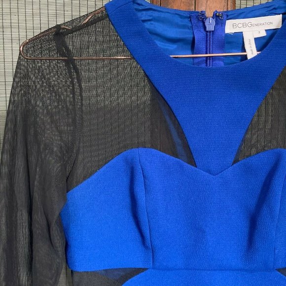 NWOT BCBGENERATION ELECTRIC BLUE BLACK MESH SWEETHEART SKATER DRESS - Picture 5 of 5